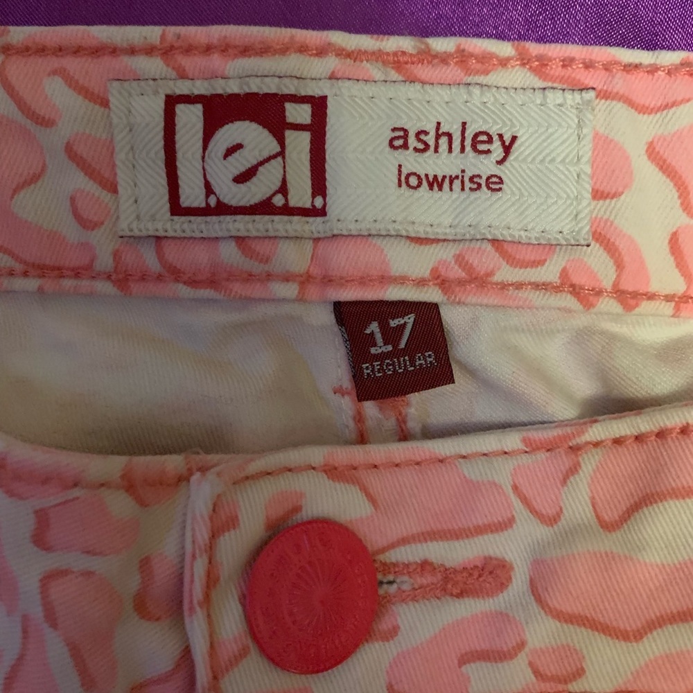 LEI Ashley Pink Animal Print Jeans Juniors 17 Low Rise Straight Leg Y2K - Picture 5 of 5